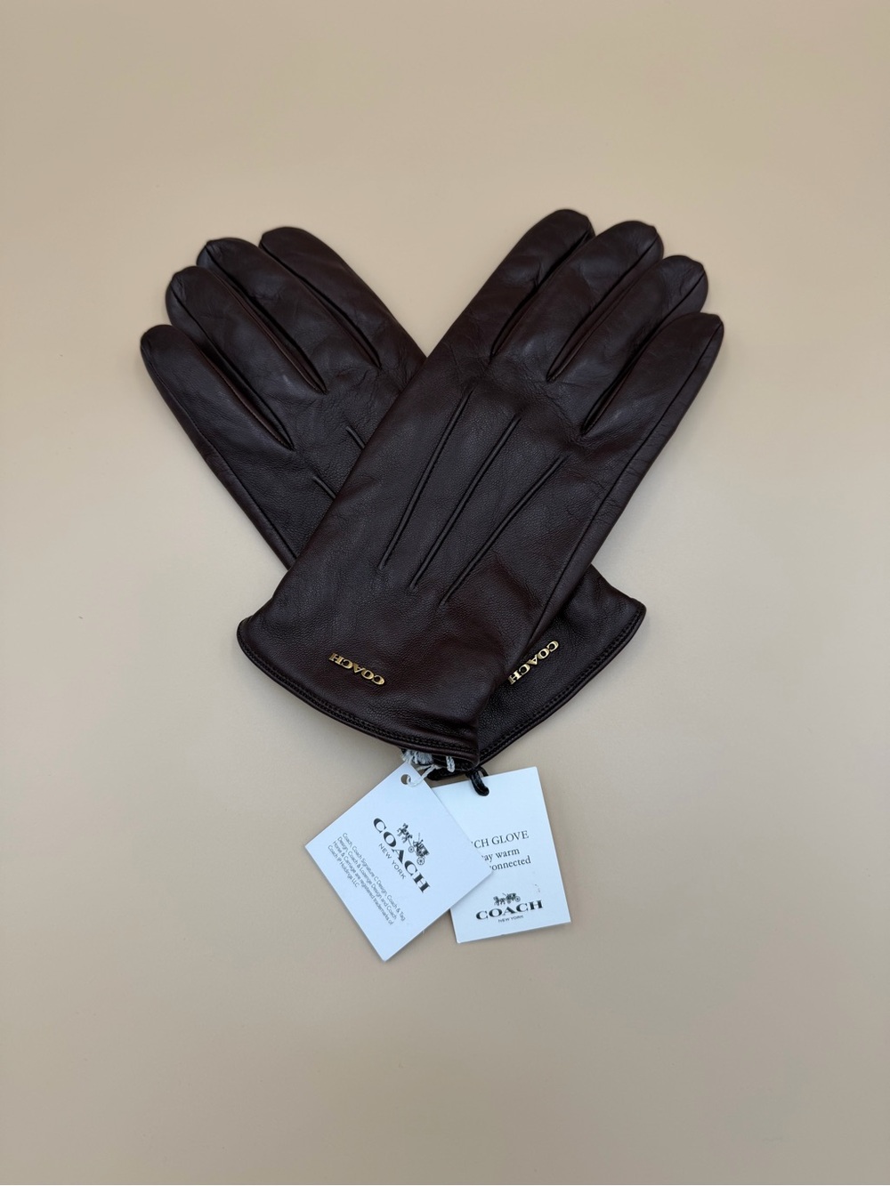 COACH Dark Brown Leather Men’s Gloves